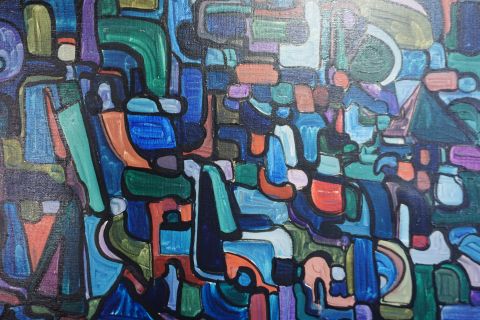 Abstraktes Mid Century Gemälde