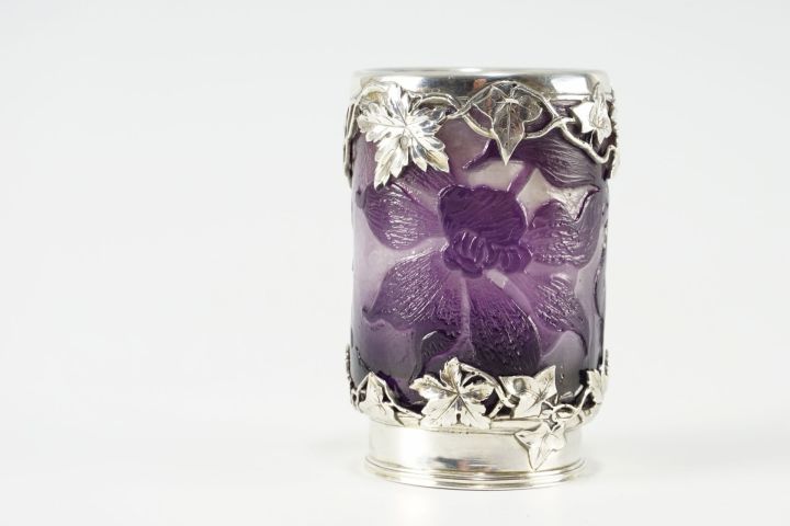 Emile Galle Clematis Vase mit Silbermontur