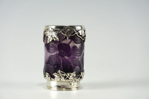 Emile Galle Clematis Vase mit Silbermontur