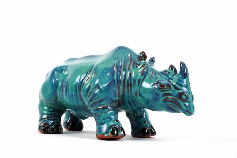 Mid Century Rhinozeros Art Pottery Fat Lava