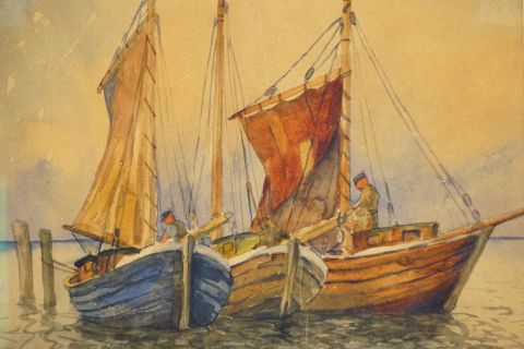 Tom Beyer Aquarell Gemälde 1930s
