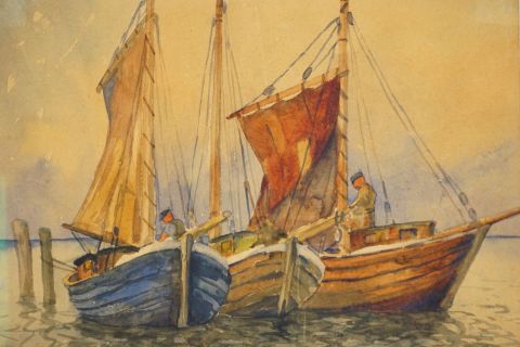 Tom Beyer Aquarell Gemälde 1930s